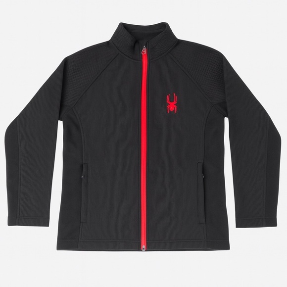 New Spyder Boys Constant Full Zip Stryke Fleece Jacket Black Red Logo M 10-12 - Picture 1 of 6